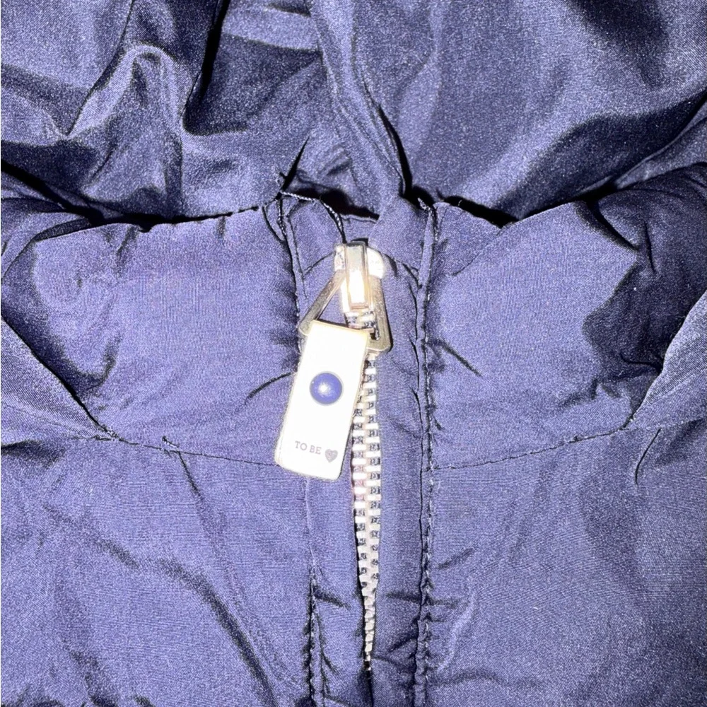 Zara Baby Puffer Lined Jacket 12-18 months Navy Blue Fur Hood Snap Pockets Coat